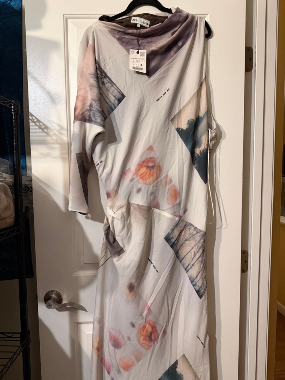Zara Cream Maxi Dress with Soft Gray and Rose Accents